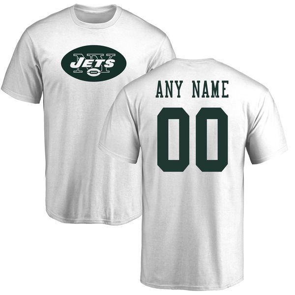 Men New York Jets NFL Pro Line White Custom Name and Number Logo T-Shirt
